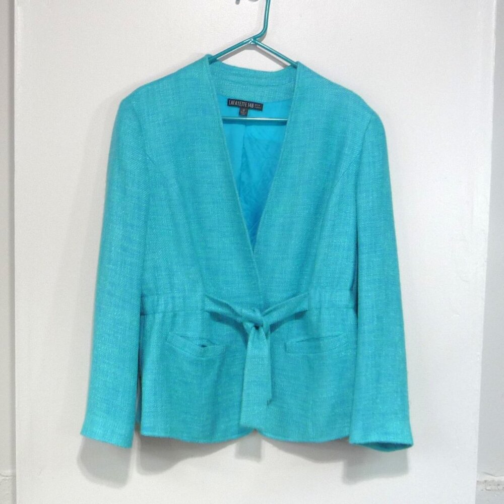 Lafayette 148 New York Turquoise Tie-Waist Blazer